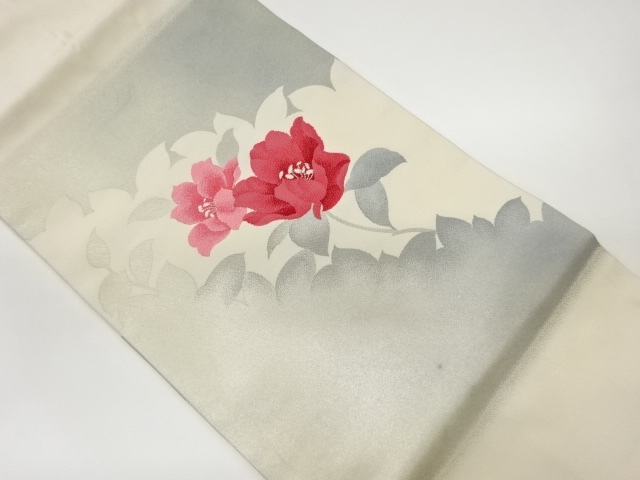 リサイクル　山茶花模様織出し名古屋帯